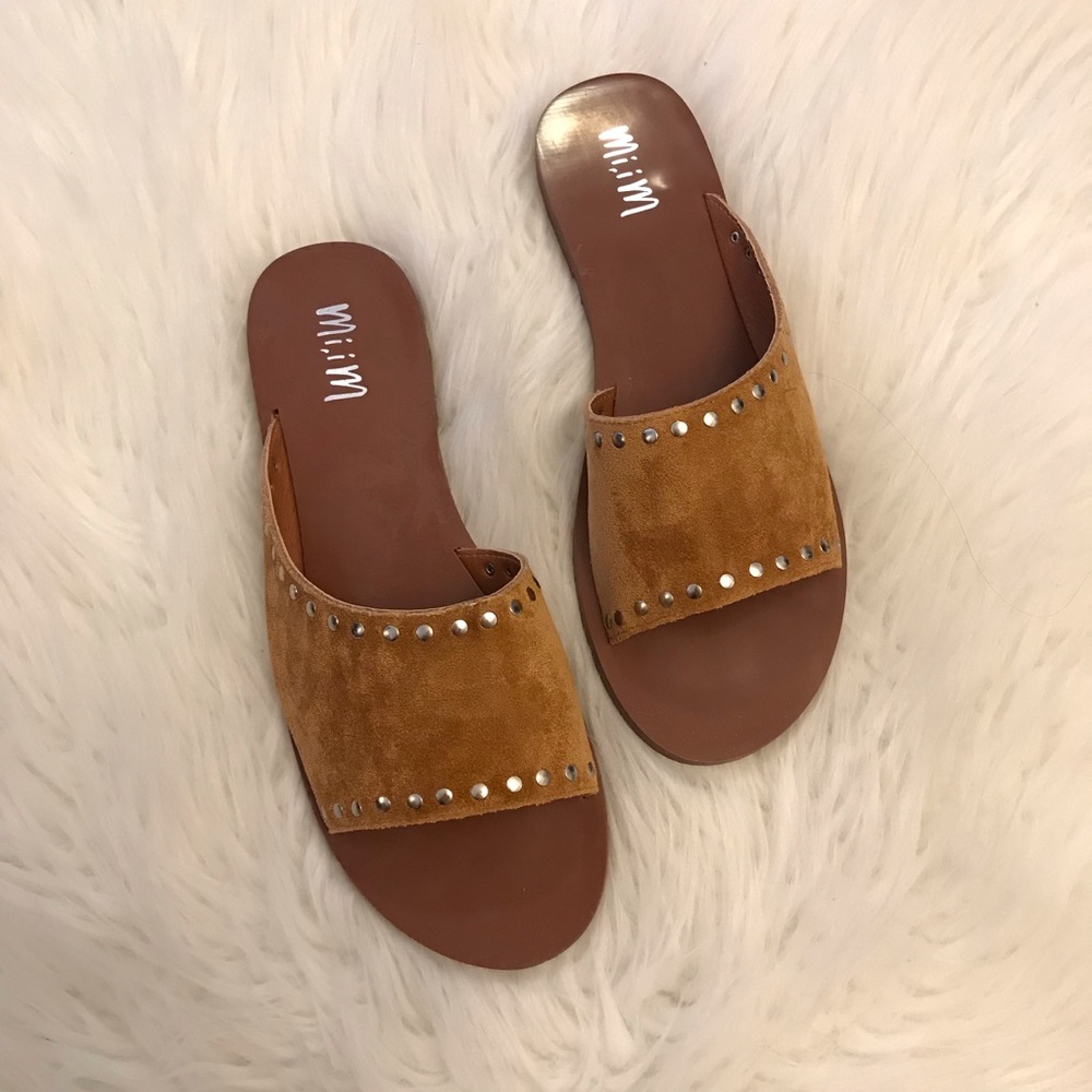 Kennedy Camel Studded Asymmetrical Slide Sandal - Picture 3 of 8